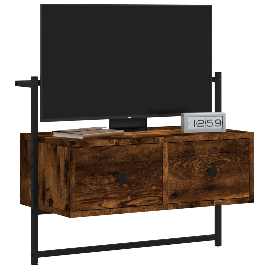 vidaXL Szafka pod telewizor, ścienna, przydymiony dąb, 60,5x30x51 cm