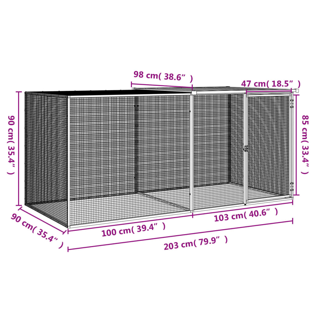 vidaXL Klatka dla kurczaków z dachem antracytowa 203x98x90 cm ocynkowana stal