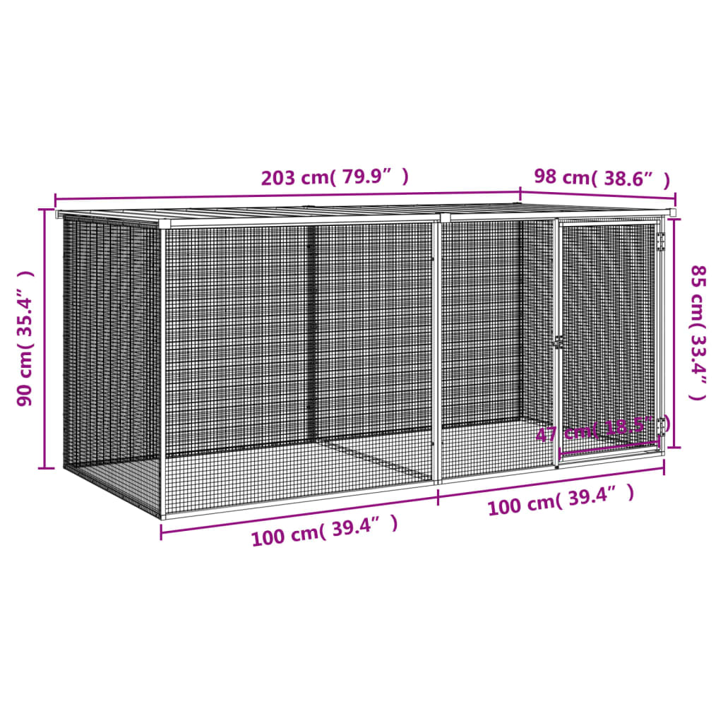 vidaXL Klatka dla kurczaków z dachem antracytowa 203x98x90 cm ocynkowana stal