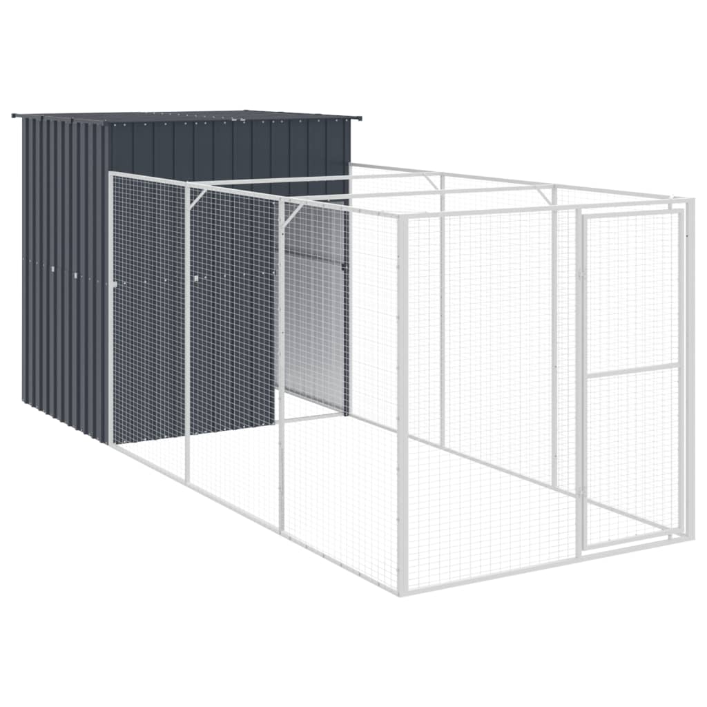 vidaXL Buda dla psa, z wybiegiem, antracytowa, 165x455x181 cm, stal