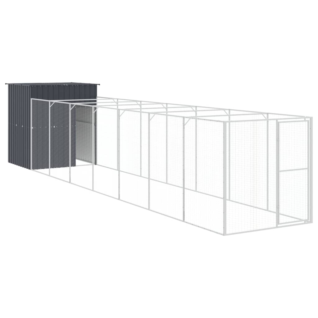 vidaXL Buda dla psa, z wybiegiem, antracytowa, 165x863x181 cm, stal
