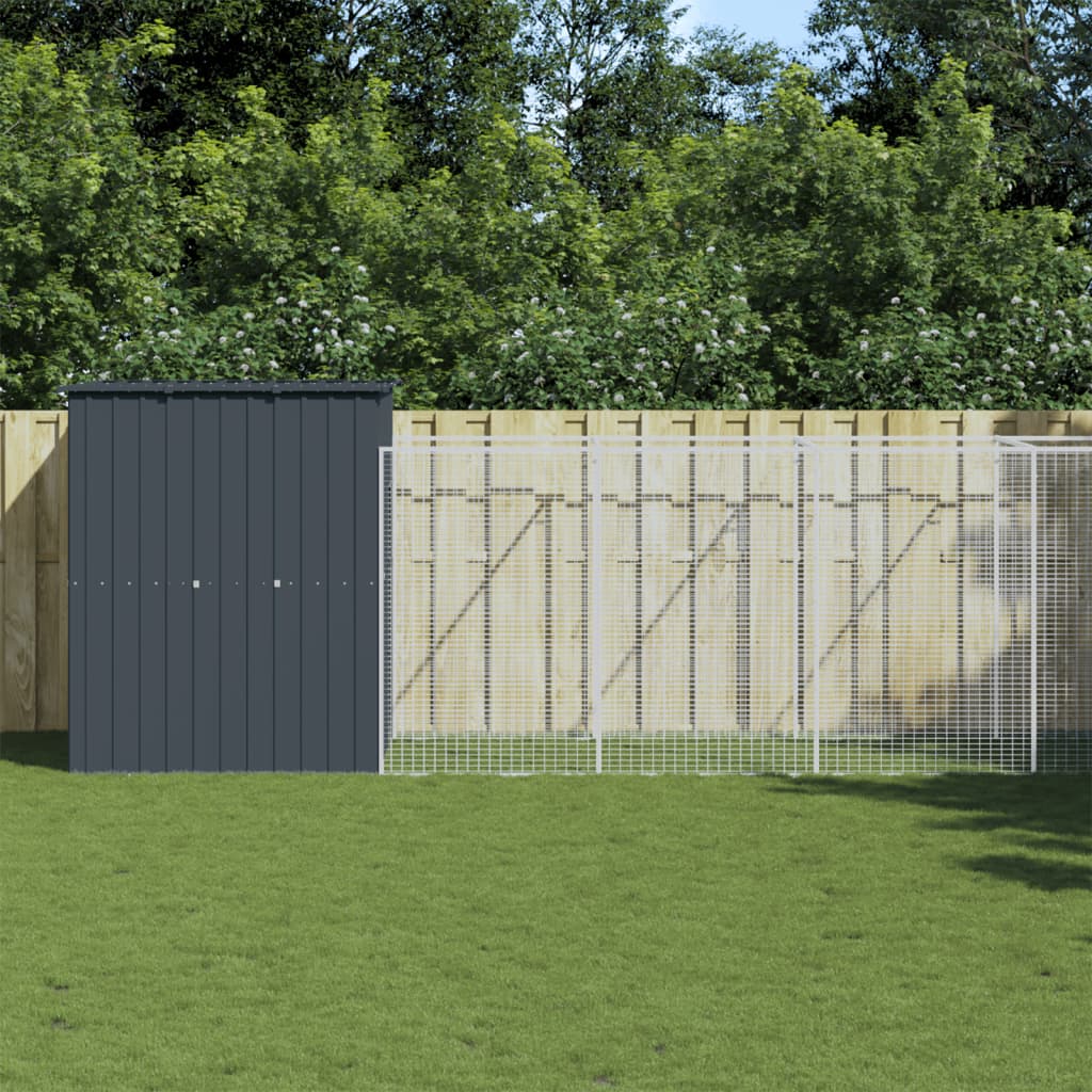 vidaXL Buda dla psa, z wybiegiem, antracytowa, 165x863x181 cm, stal