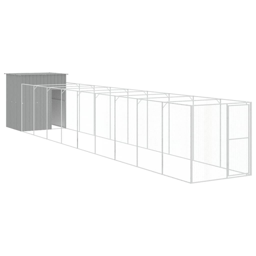 vidaXL Buda dla psa, z wybiegiem, jasnoszara, 165x1067x181 cm, stal