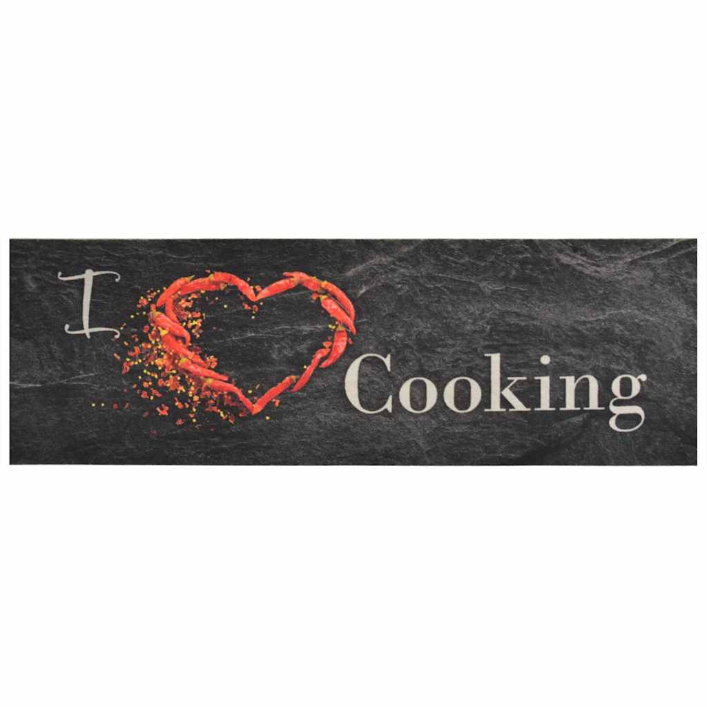 vidaXL Dywanik kuchenny, wzór z napisem Cooking, czarny, 60x180 cm