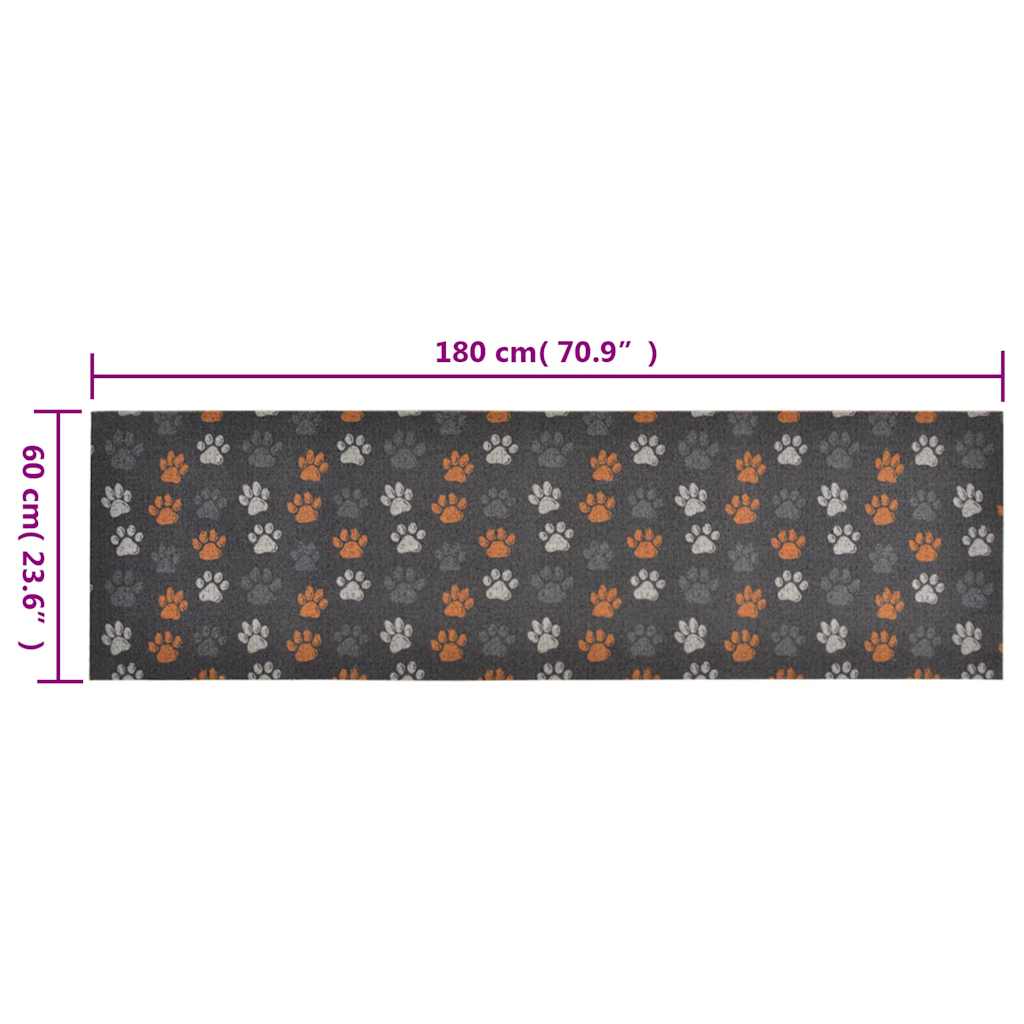 vidaXL Dywanik kuchenny, wzór w odciski łapek, 60x180 cm, aksamitny