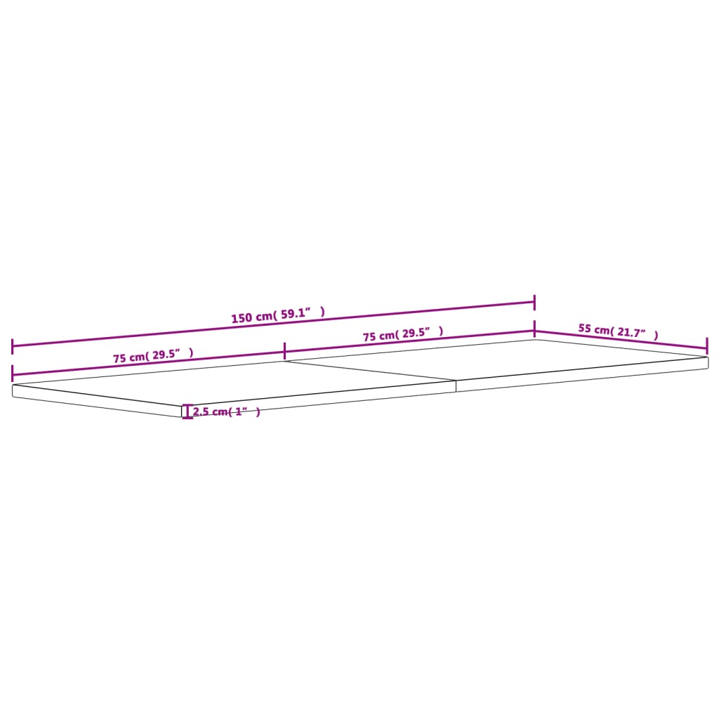 vidaXL Blat do biurka, 150x55x2,5 cm, lite drewno bukowe