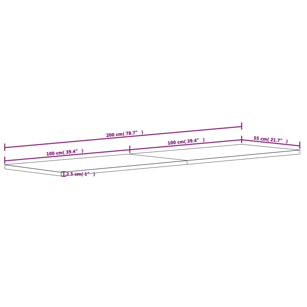 vidaXL Blat do biurka, 200x55x2,5 cm, lite drewno bukowe