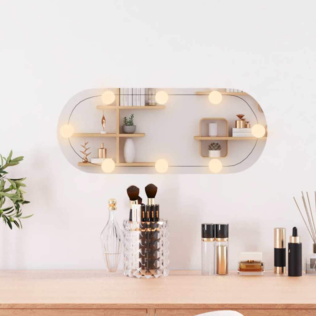 vidaXL Lustro ścienne z LED, 20x50 cm, szklane, owalne