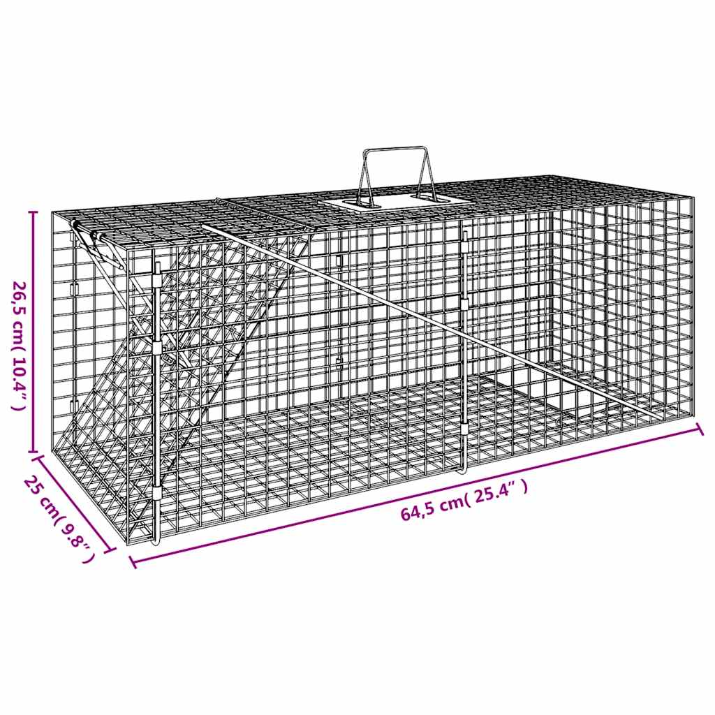 vidaXL Pułapka na zwierzęta 64,5x25x26,5 cm Ocynkowana żelazo