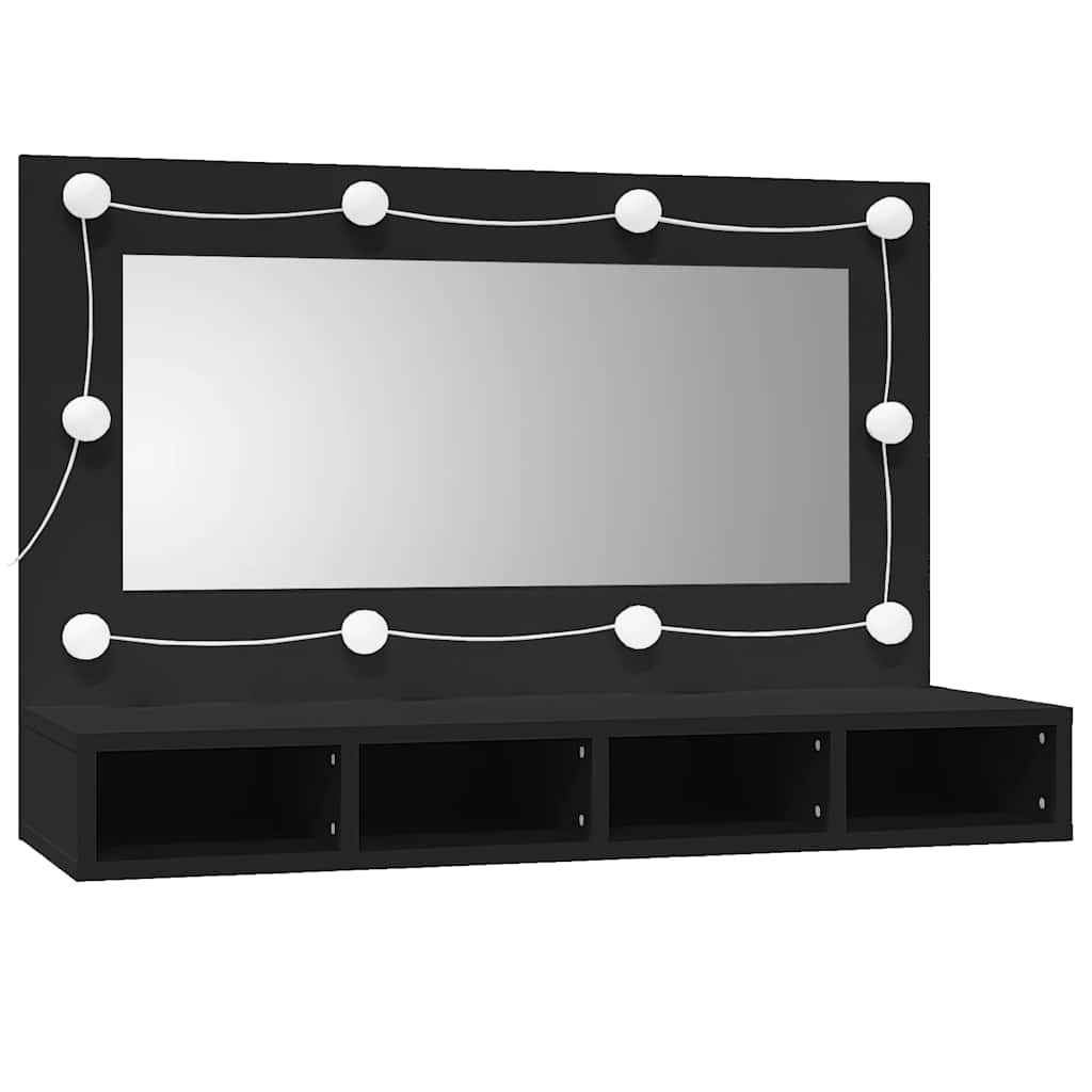 vidaXL Szafka z lustrem i oświetleniem LED, czarna, 90x31,5x62 cm
