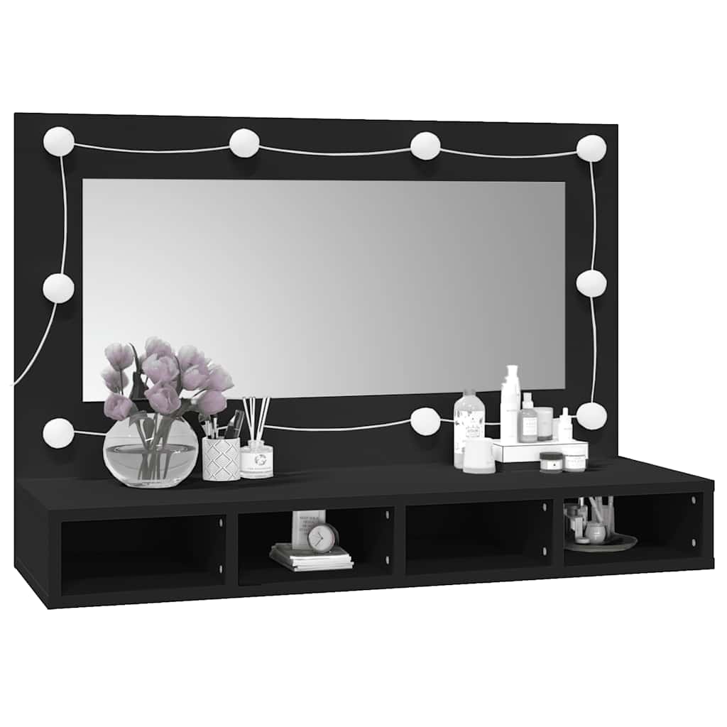 vidaXL Szafka z lustrem i oświetleniem LED, czarna, 90x31,5x62 cm