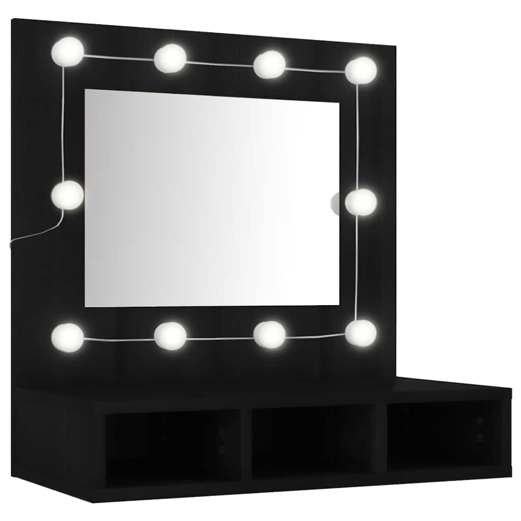 vidaXL Szafka z lustrem i oświetleniem LED, czarna, 60x31,5x62 cm