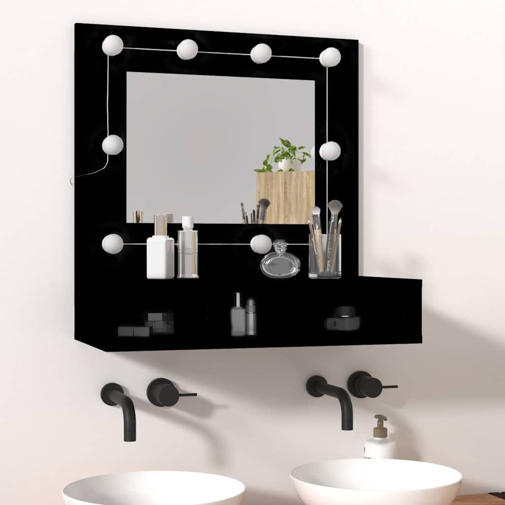 vidaXL Szafka z lustrem i oświetleniem LED, czarna, 60x31,5x62 cm