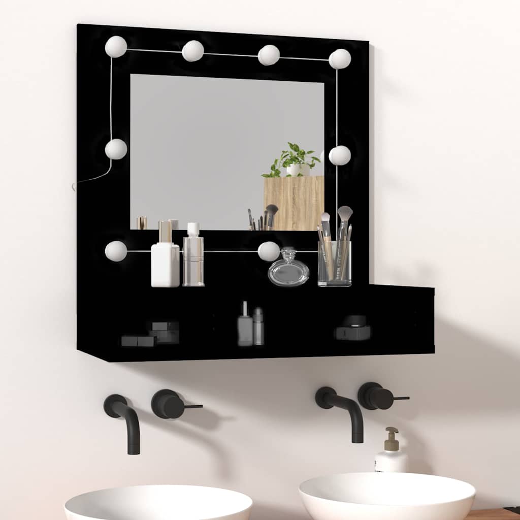 vidaXL Szafka z lustrem i oświetleniem LED, czarna, 60x31,5x62 cm