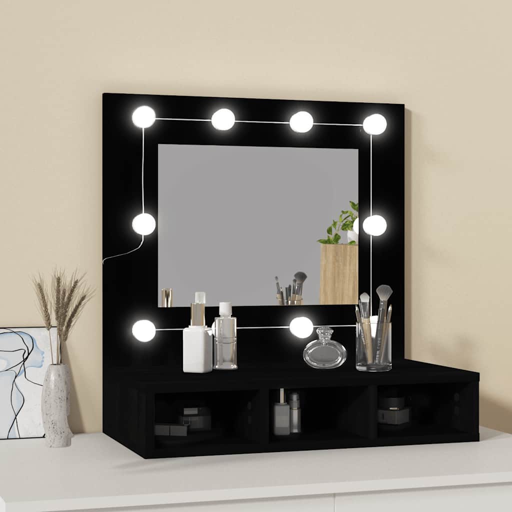 vidaXL Szafka z lustrem i oświetleniem LED, czarna, 60x31,5x62 cm
