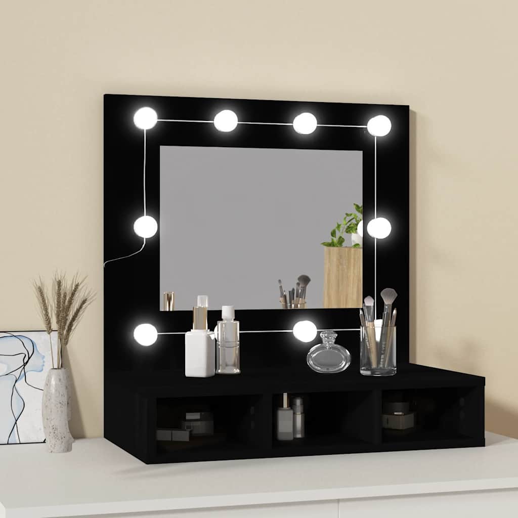 vidaXL Szafka z lustrem i oświetleniem LED, czarna, 60x31,5x62 cm