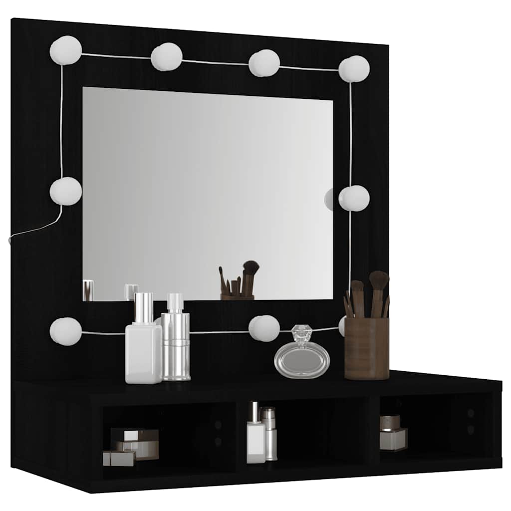 vidaXL Szafka z lustrem i oświetleniem LED, czarna, 60x31,5x62 cm