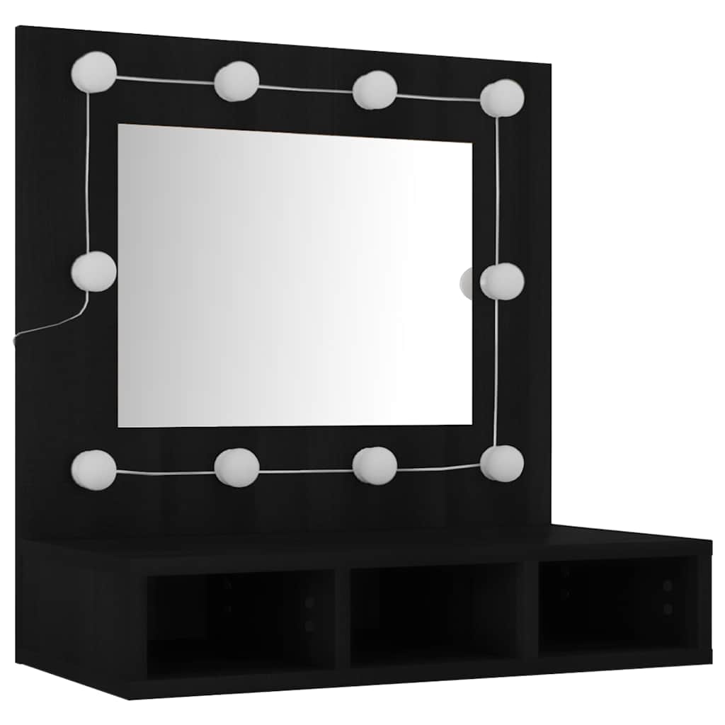 vidaXL Szafka z lustrem i oświetleniem LED, czarna, 60x31,5x62 cm
