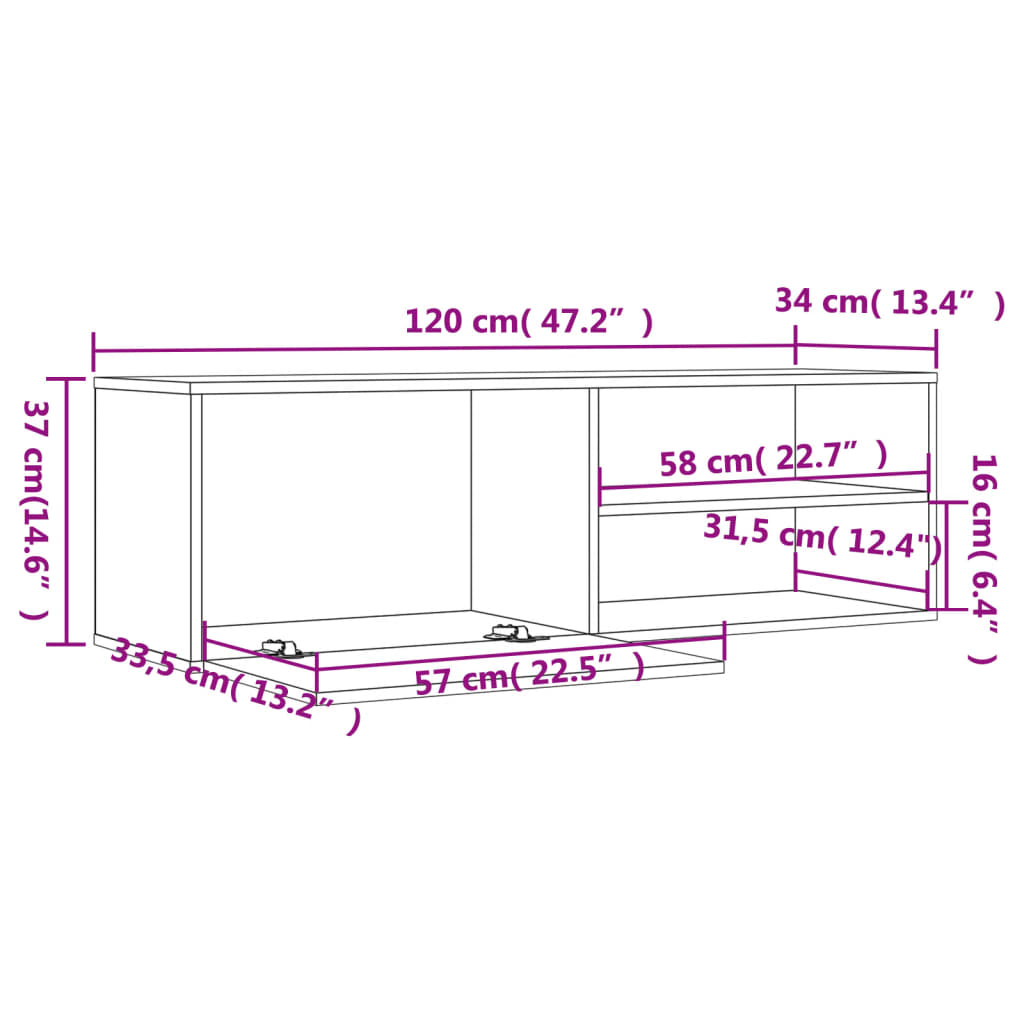 vidaXL Szafka pod TV, szary dąb sonoma, 120x34x37 cm