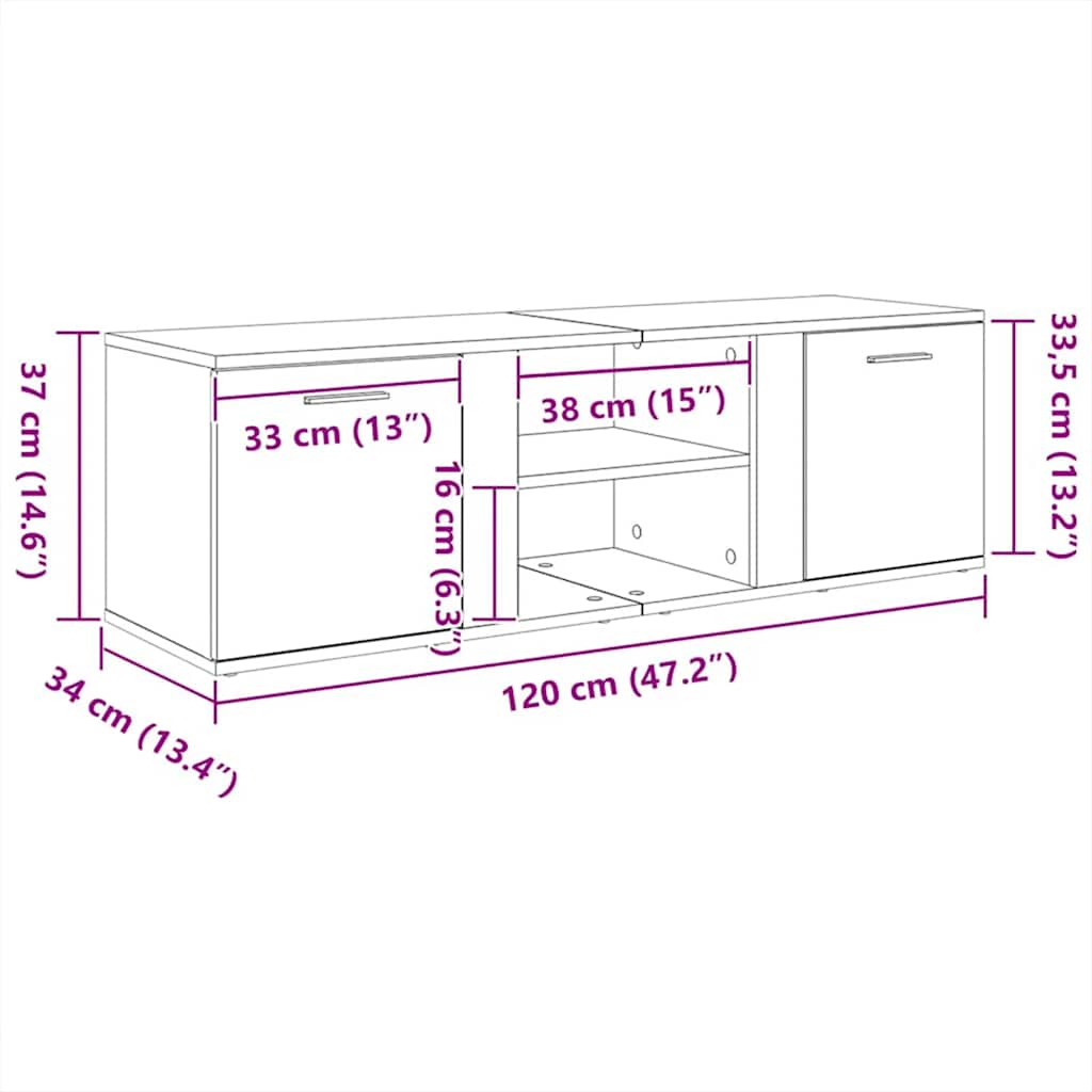 vidaXL Szafka pod TV, szary dąb sonoma, 120x34x37 cm