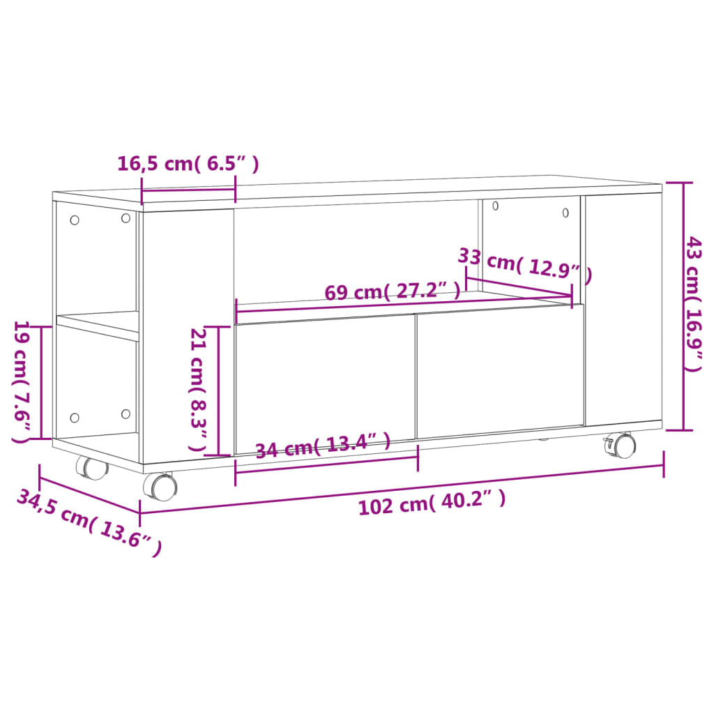 vidaXL Szafka pod TV, biała, 102x34,5x43 cm, materiał drewnopochodny