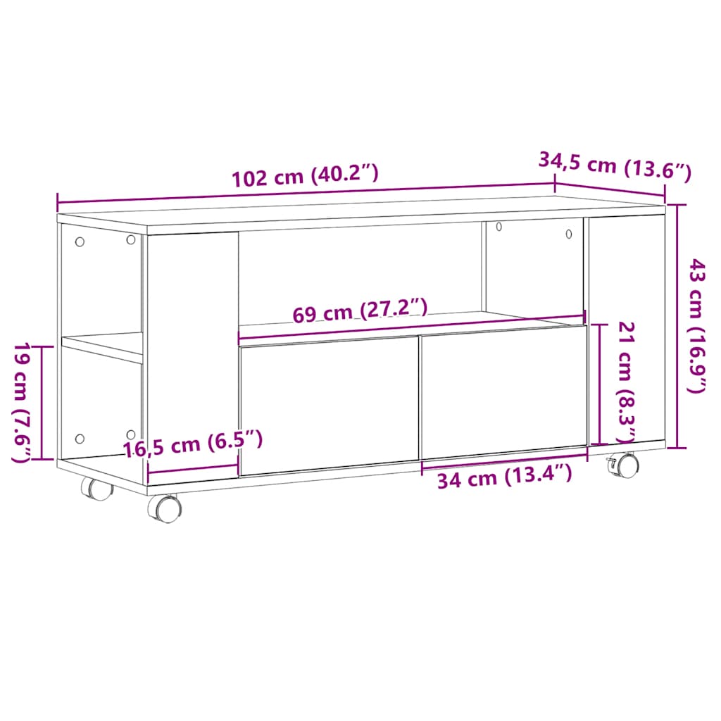 vidaXL Szafka pod TV, dąb sonoma, 102x34,5x43, materiał drewnopochodny