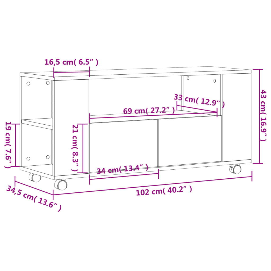 vidaXL Szafka pod TV, przydymiony dąb, 102x34,5x43 cm