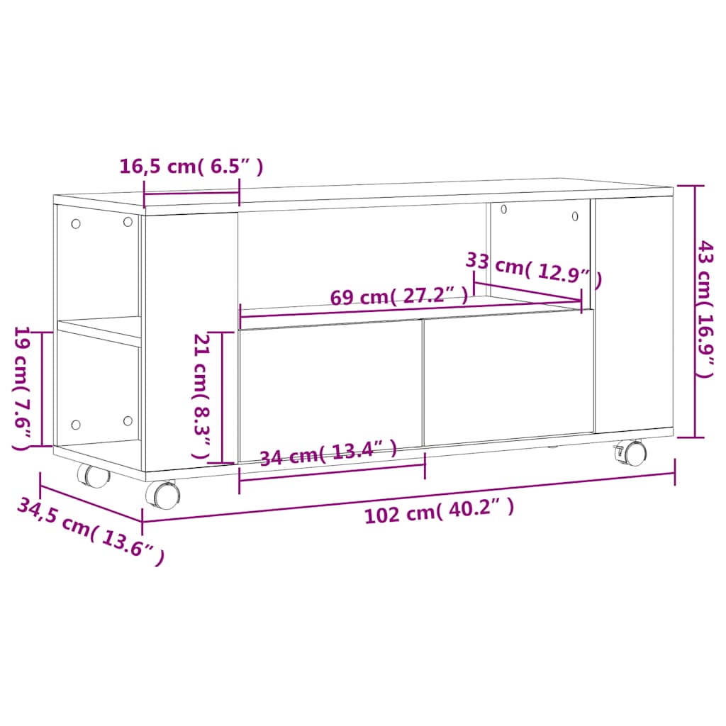 vidaXL Szafka pod TV, szary dąb sonoma, 102x34,5x43 cm