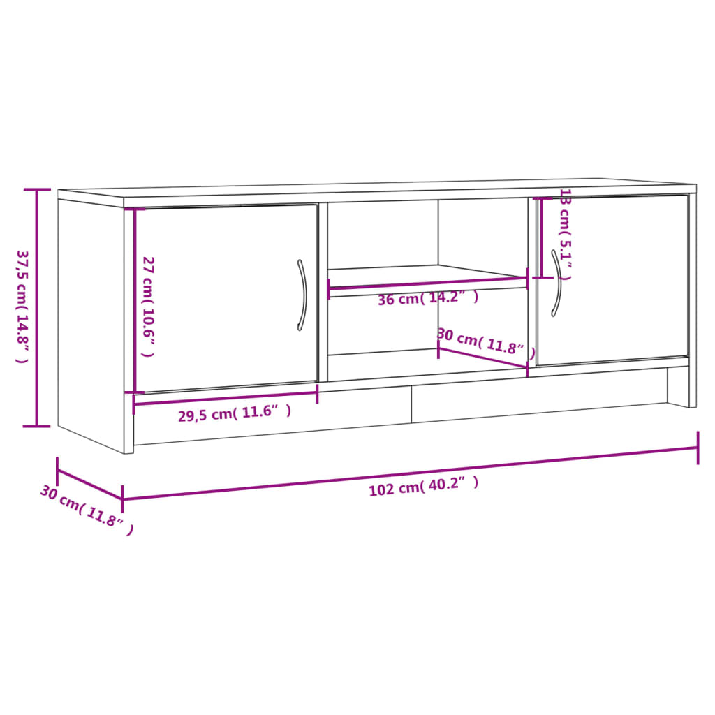 vidaXL Szafka pod telewizor, dąb sonoma, 102x30x37,5 cm