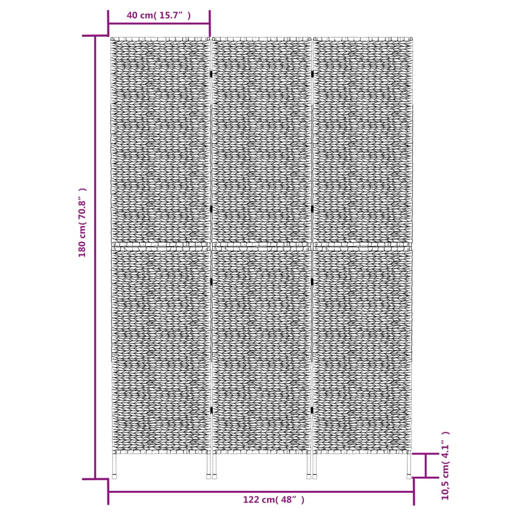 vidaXL Parawan pokojowy 3-panelowy, brązowy, 122x180 cm, hiacynt wodny