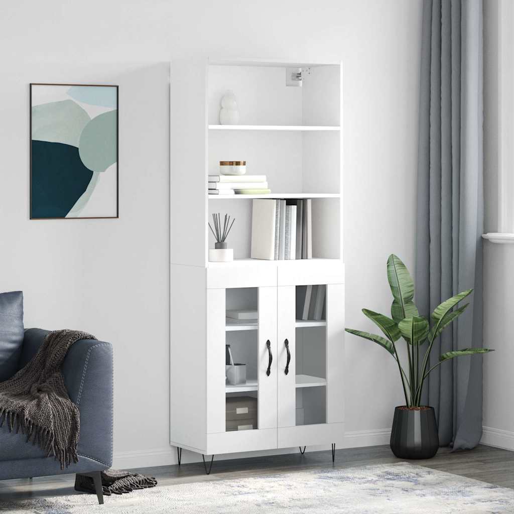 vidaXL Witrynka, biała, 69,5x34x180 cm, materiał drewnopochodny