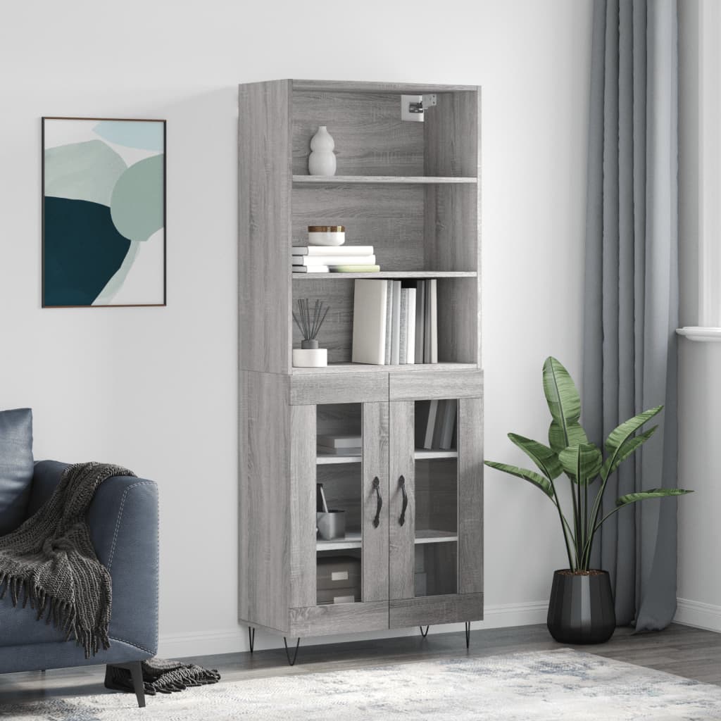 vidaXL Witrynka szary dąb sonoma 69,5x34x180cm materiał drewnopochodny