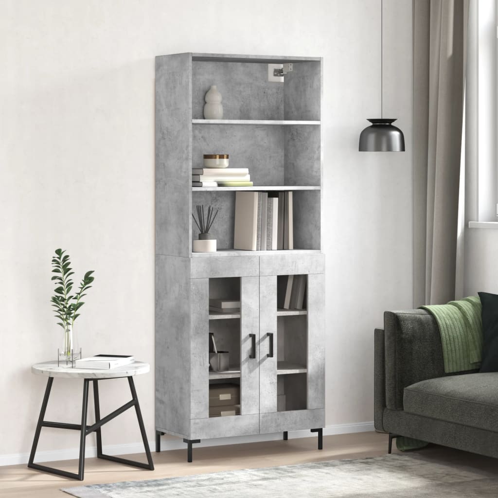 vidaXL Witrynka, szarość betonu 69,5x34x180 cm materiał drewnopochodny