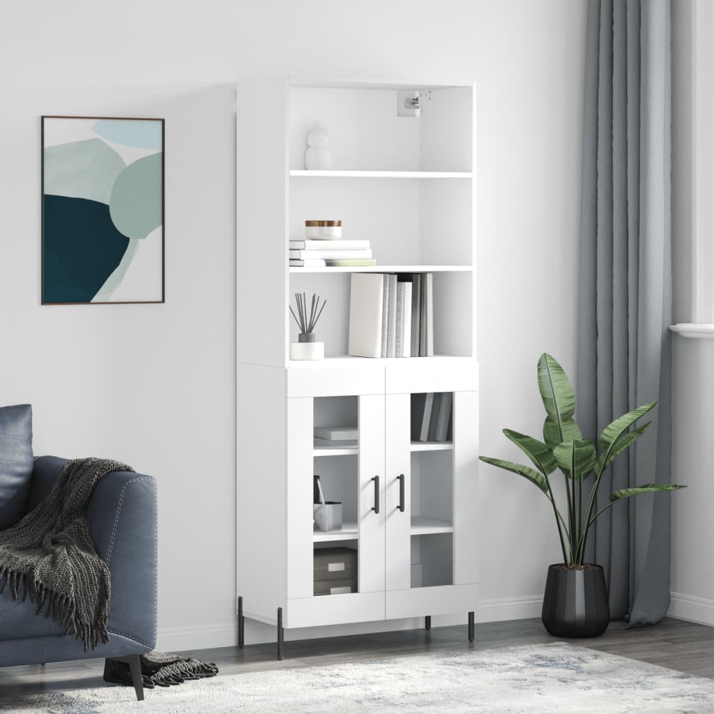 vidaXL Witrynka, biała, 69,5x34x180 cm, materiał drewnopochodny