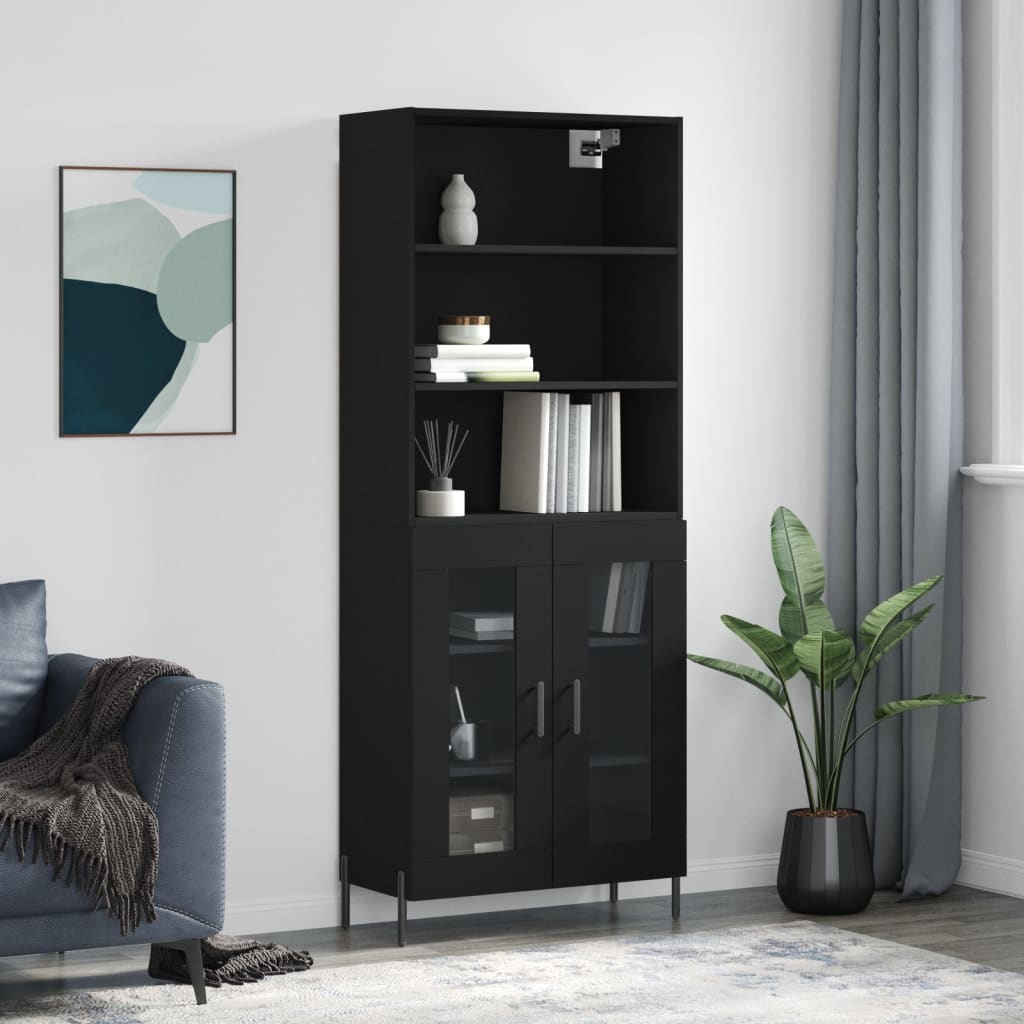 vidaXL Witrynka, czarna, 69,5x34x180 cm, materiał drewnopochodny