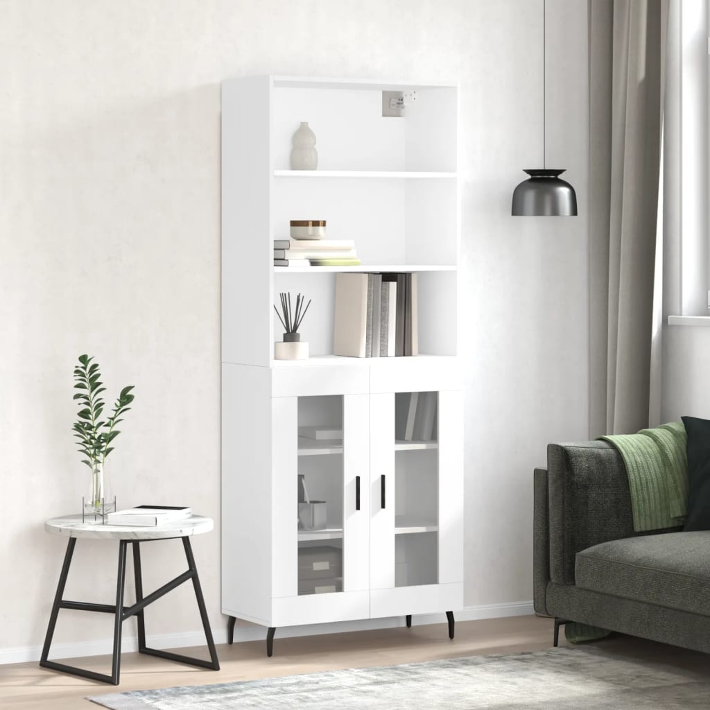 vidaXL Witrynka, biała, 69,5x34x180 cm, materiał drewnopochodny