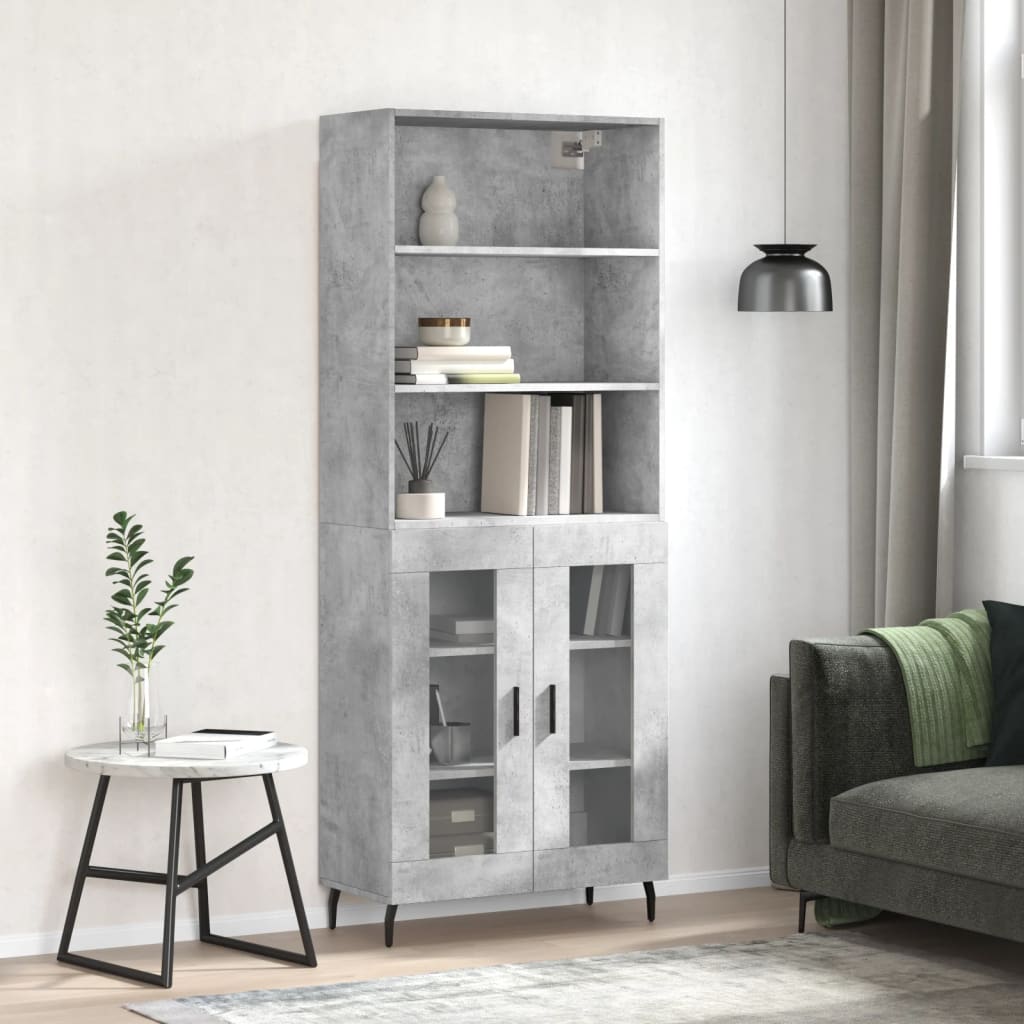 vidaXL Witrynka, szarość betonu 69,5x34x180 cm materiał drewnopochodny