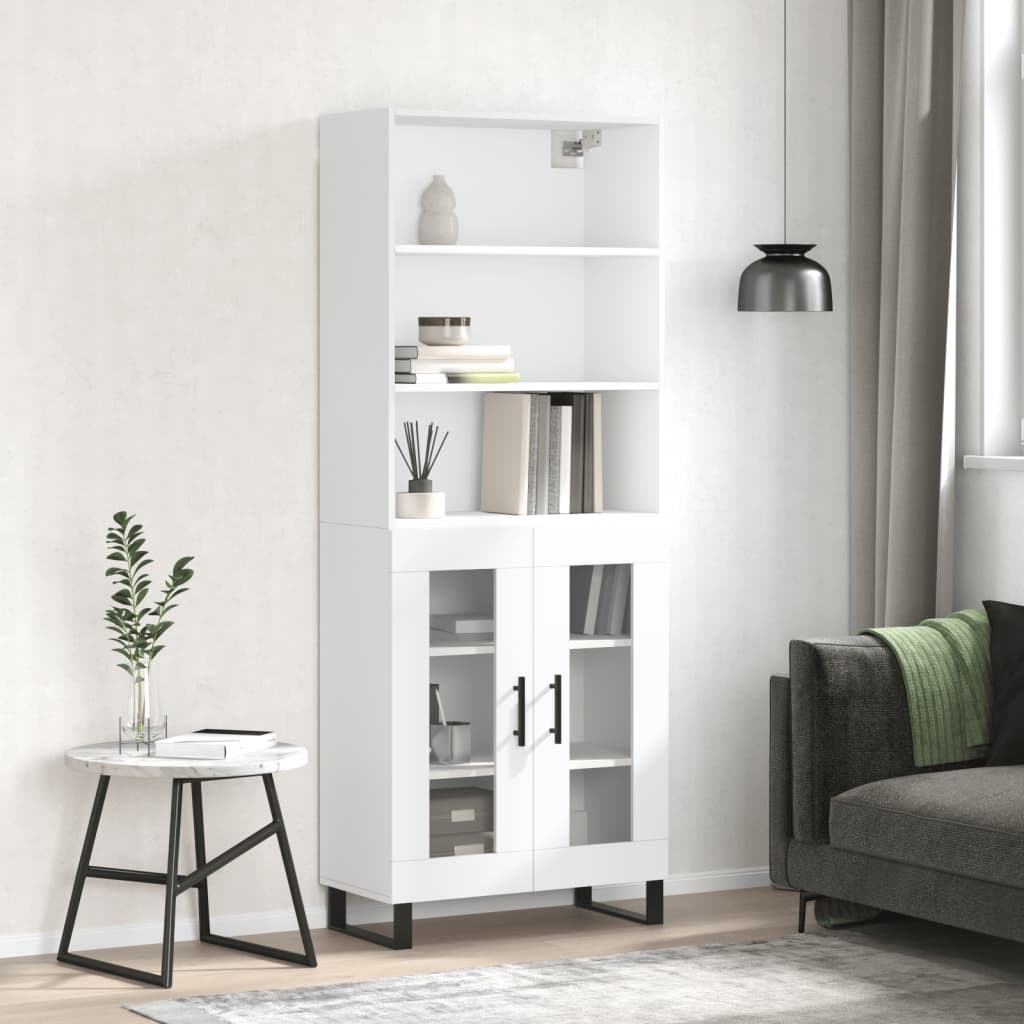vidaXL Witrynka, biała, 69,5x34x180 cm, materiał drewnopochodny