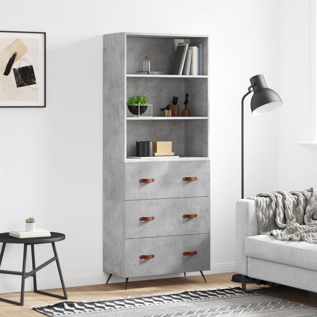 vidaXL Witrynka, szarość betonu 69,5x34x180 cm materiał drewnopochodny