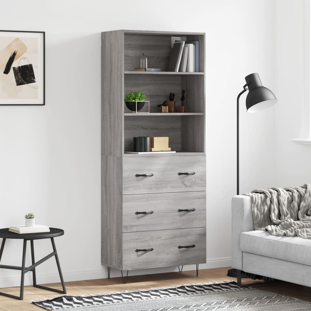 vidaXL Witrynka szary dąb sonoma 69,5x34x180cm materiał drewnopochodny