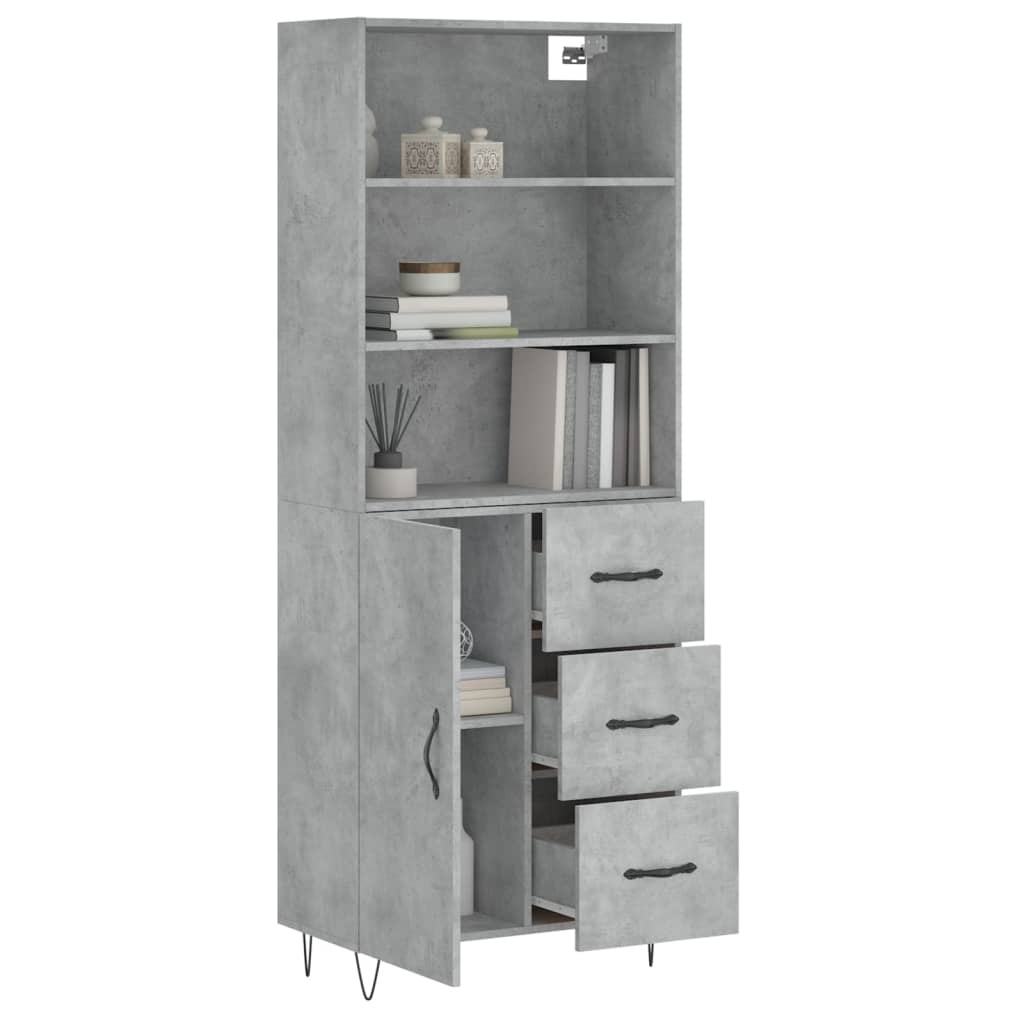 vidaXL Witrynka, szarość betonu 69,5x34x180 cm materiał drewnopochodny