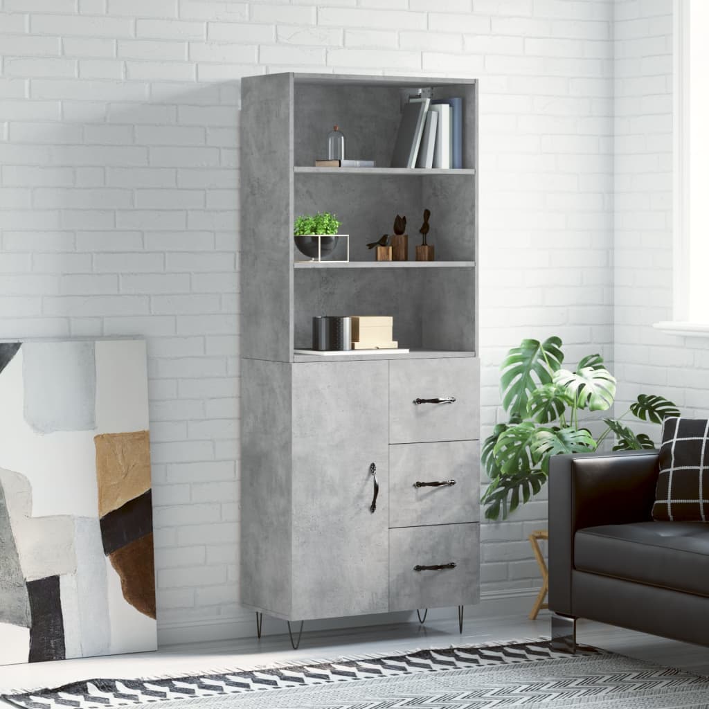 vidaXL Witrynka, szarość betonu 69,5x34x180 cm materiał drewnopochodny
