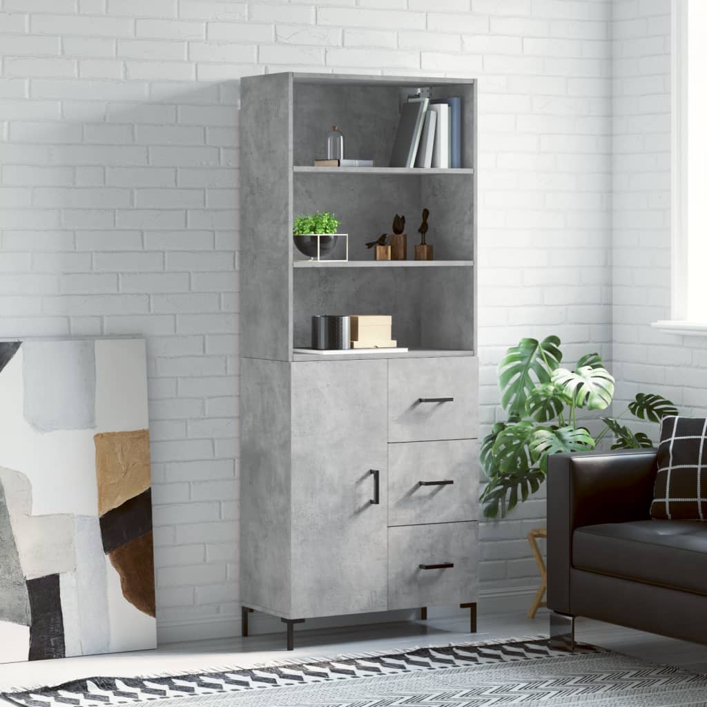 vidaXL Witrynka, szarość betonu 69,5x34x180 cm materiał drewnopochodny