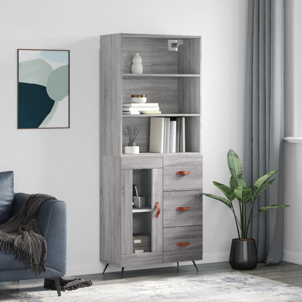 vidaXL Witrynka szary dąb sonoma 69,5x34x180cm materiał drewnopochodny