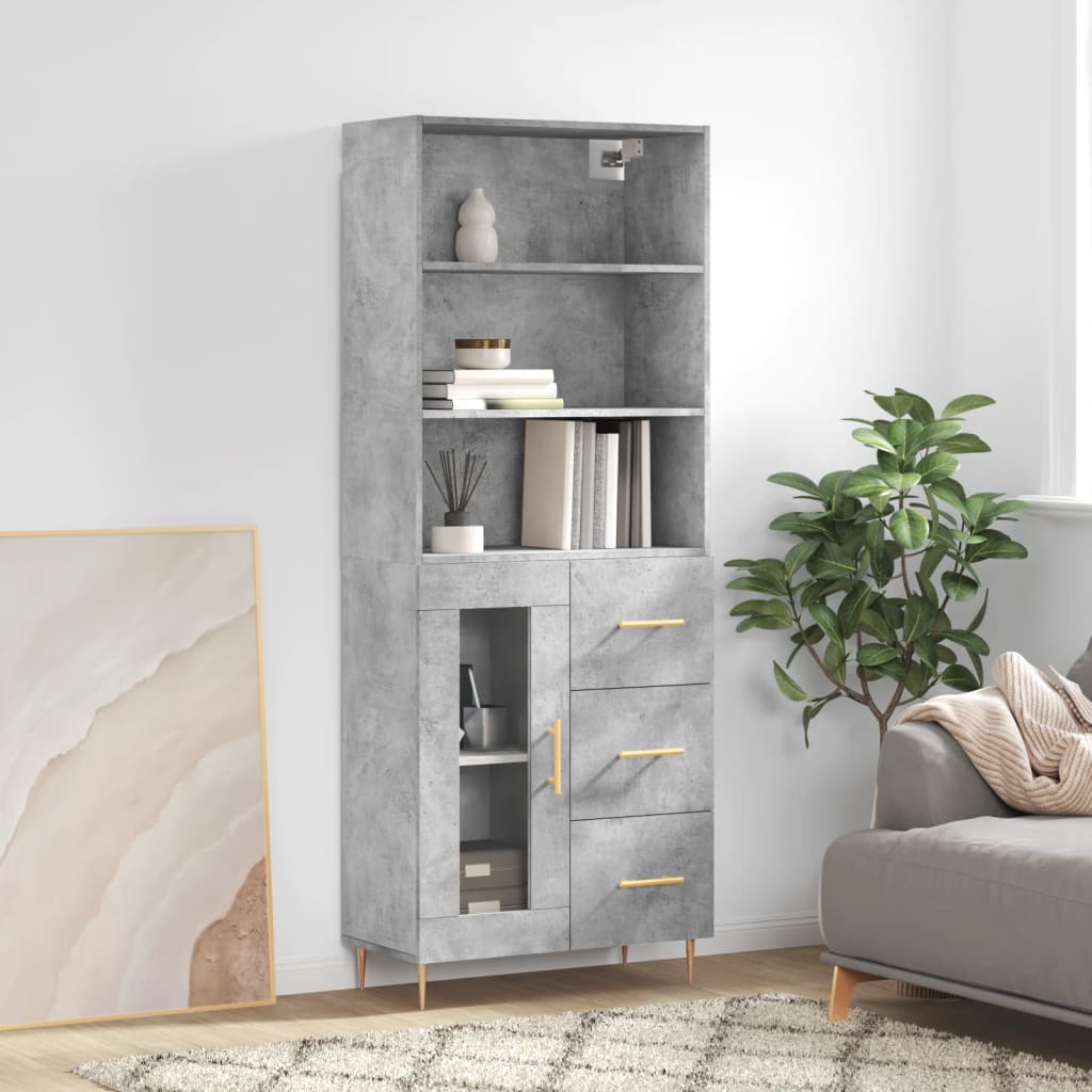 vidaXL Witrynka, szarość betonu 69,5x34x180 cm materiał drewnopochodny