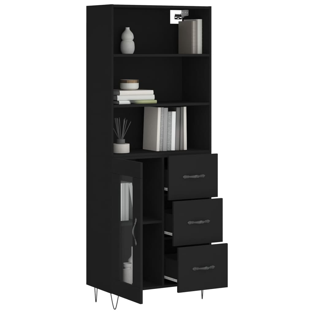 vidaXL Witrynka, czarna, 69,5x34x180 cm, materiał drewnopochodny