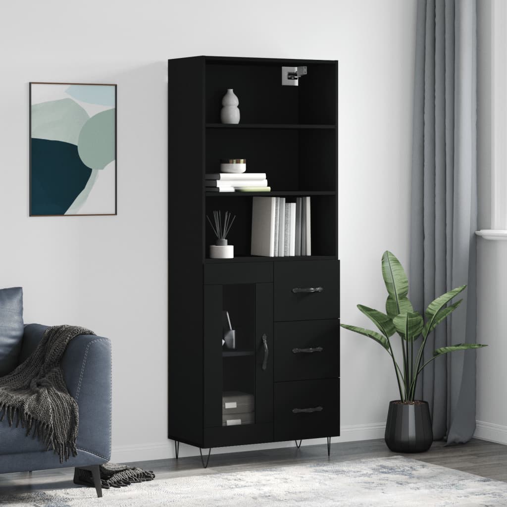 vidaXL Witrynka, czarna, 69,5x34x180 cm, materiał drewnopochodny