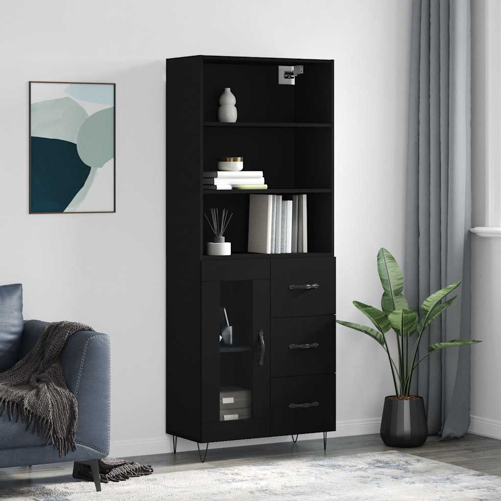 vidaXL Witrynka, czarna, 69,5x34x180 cm, materiał drewnopochodny