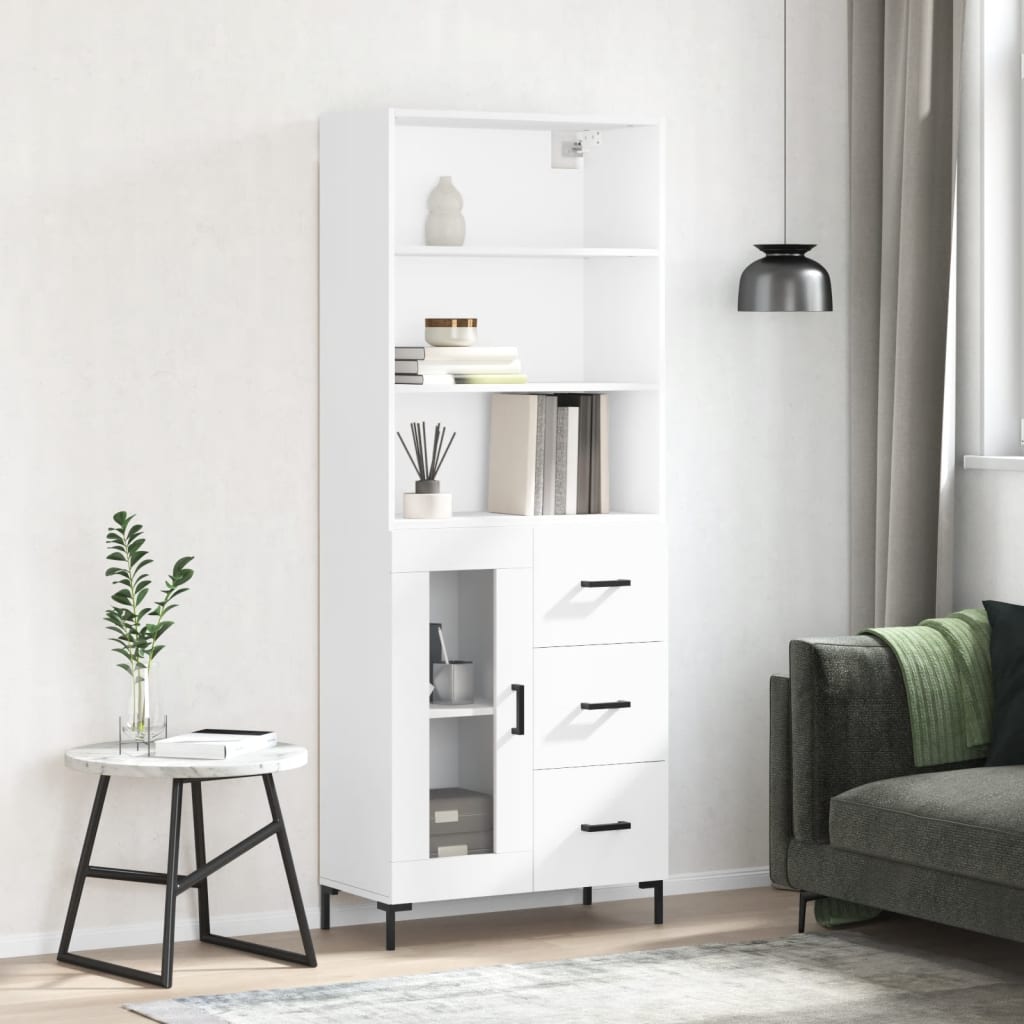 vidaXL Witrynka, biała, 69,5x34x180 cm, materiał drewnopochodny