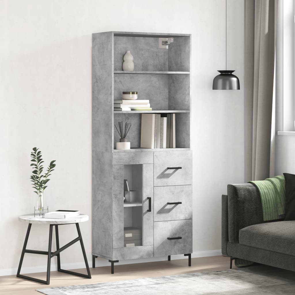 vidaXL Witrynka, szarość betonu 69,5x34x180 cm materiał drewnopochodny